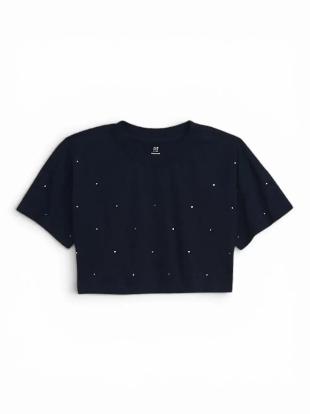 NEW Gap Kids Organically Grown Cotton Rhinestone Cropped T-Shirt Navy Size 10